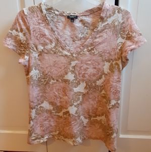 Talbot's Pink and Brown Rose Pattern Tee